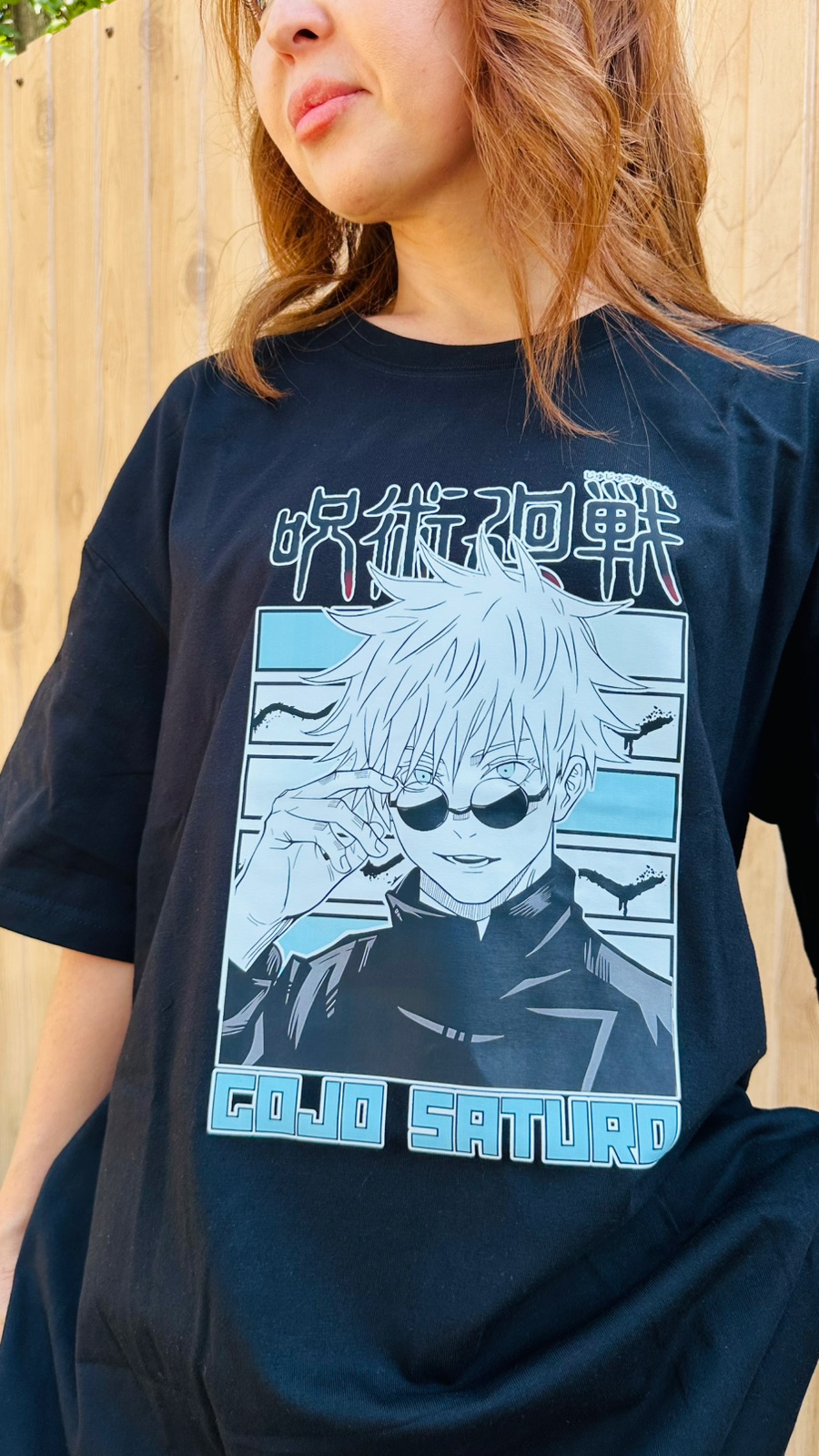 Футболка Gojo Satoru (Jujutsu Kaisen) — чёрная oversize, плотный хлопок — фото 2